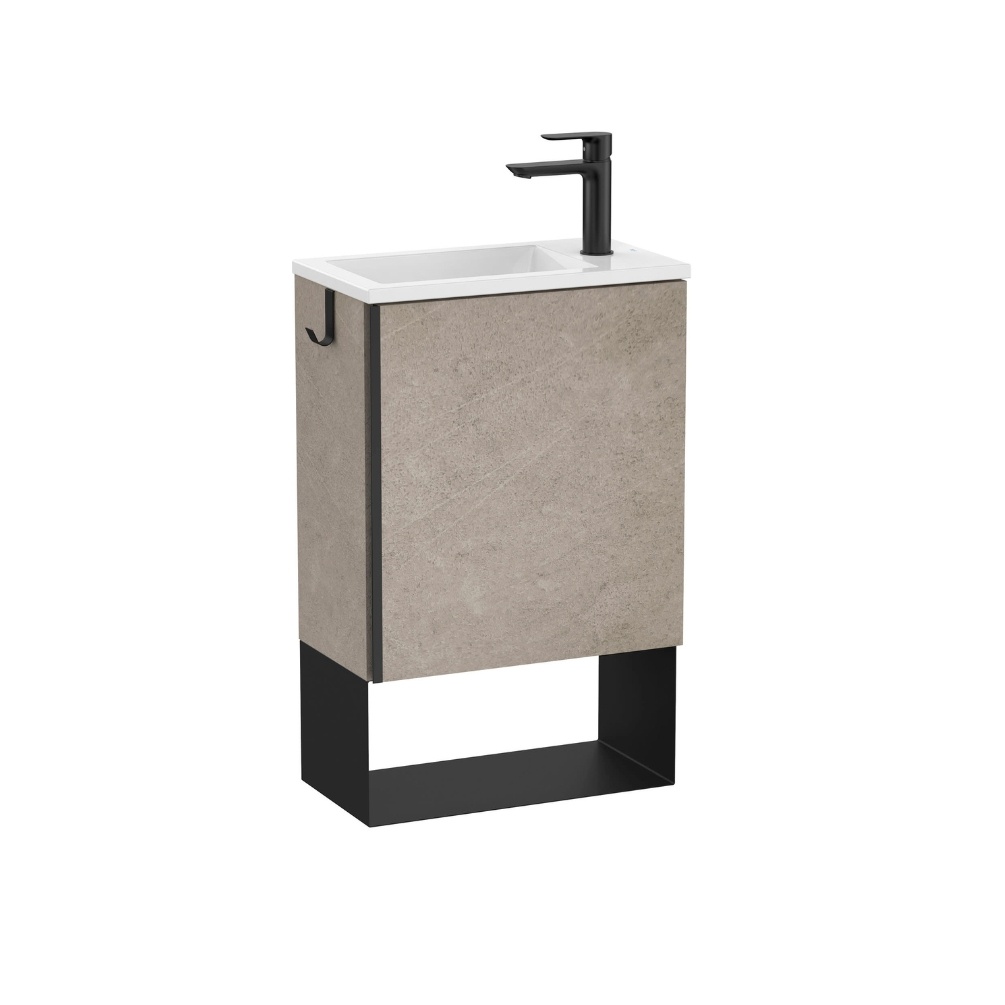 Product cut out image Roca Mini Pro Concrete Grey Vanity Unit & Basin with Left-Handed Installation